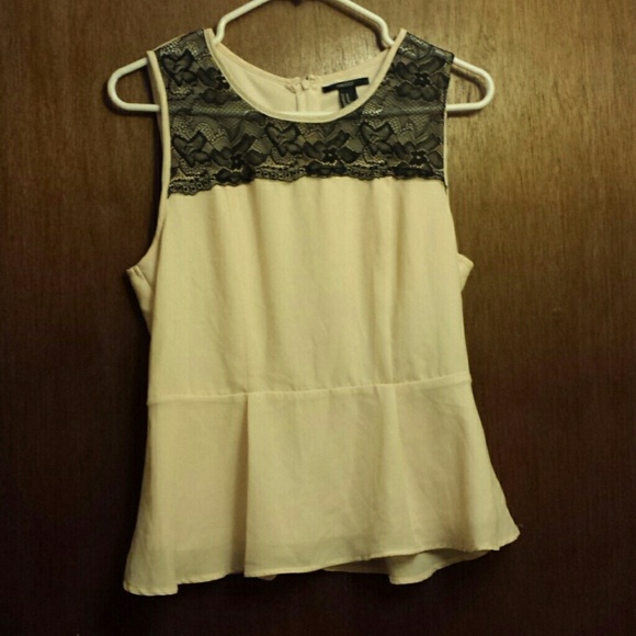 Pink Peplum Top With Black Lace