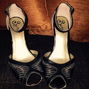 Seychelles Black Leather Wedge Heel Retro 9.5 Hot!