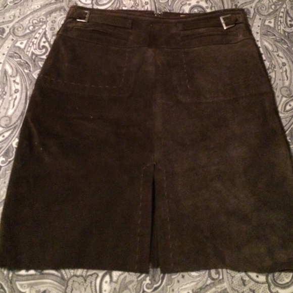 Chocolate brown detailed suede skirt