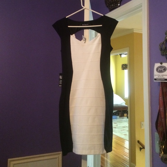 Express Fitted Black and White Dress