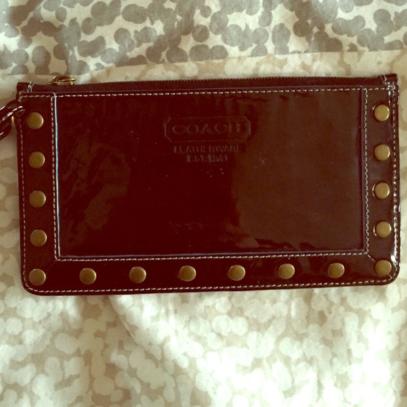 Coach black patent leather wristlet