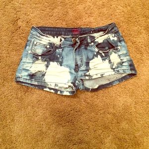 Distressed blue acid wash Bebe shorts