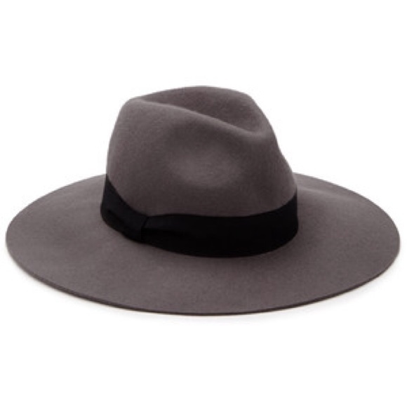 Ribbon wool wide brim fedora hat grey