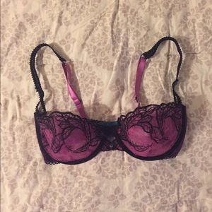 Black and purple lace bra