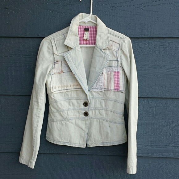 Free People  Acid Washed Gingham Blazer