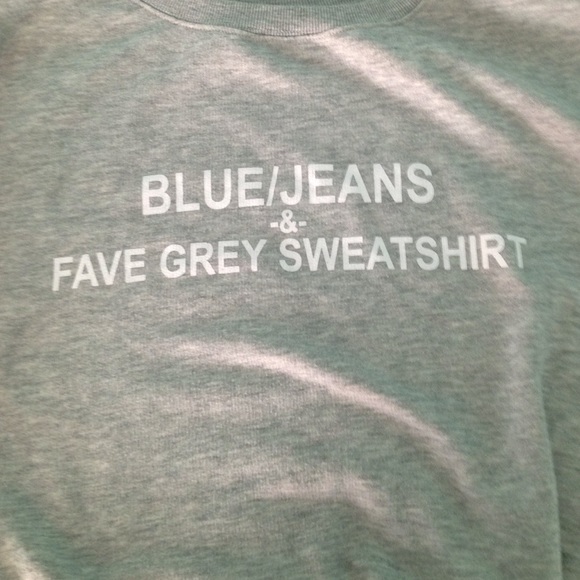 "blue jeans and fave gray sweater"