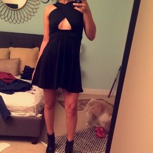 Black front cross skater dress