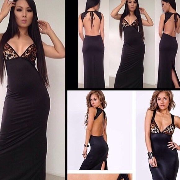 Black / leopard long dress