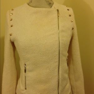 Cream tweed jacket with gold spike accents