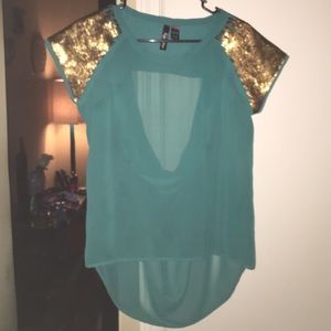 Real shear shirt with gold embellishment