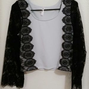 Long Sleeve Lace Inset Top Pastel Blue - Xhilarati