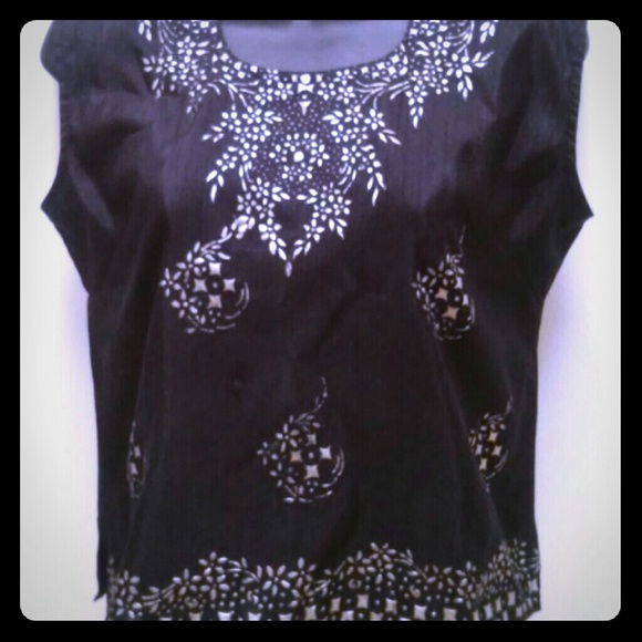 Black tank w/ Silver flowers design