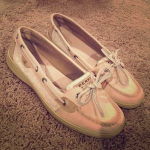 Leather light pink floral Sperrys!
