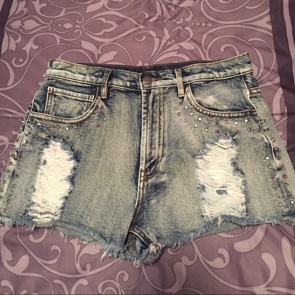 High waisted studded shorts