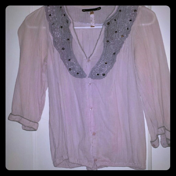 Embroidered taupe blouse