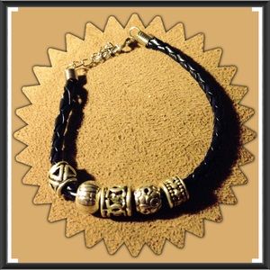Leather braided charm bracelet