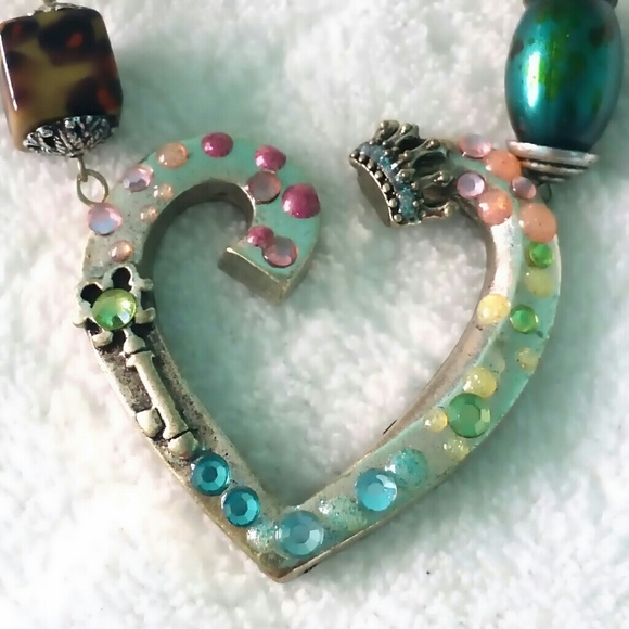 Silver plated open heart  gem accents