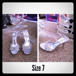 Silver Heels with Ankle Wrap-around