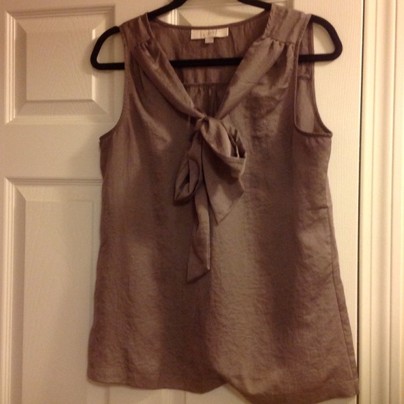 Loft grey tie neck blouse