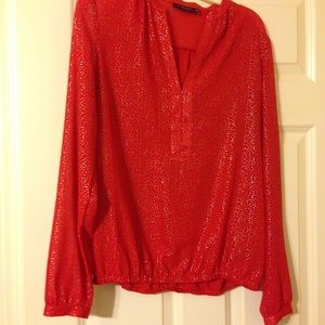 Sheer red top with silver dots