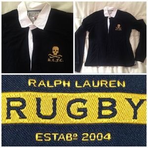 RALPH LAUREN RUGBY BLACK SHIRT WITH EMBROIDERY