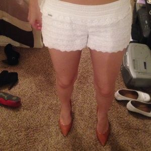 White Lacey short shorts