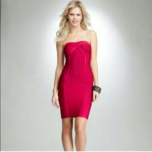 Bebe Jester Red Strapless Dress