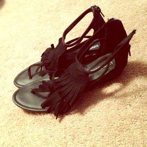 Black Fringe Sandals