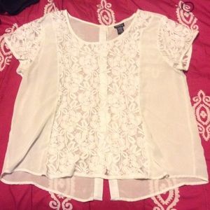 Torrid, sheer lace top with button up back