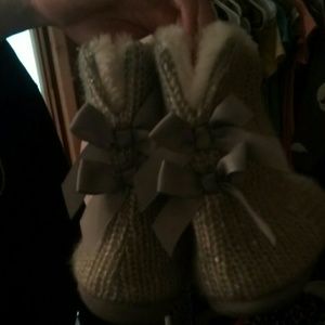 Grey with sequins and bow back slipper boots