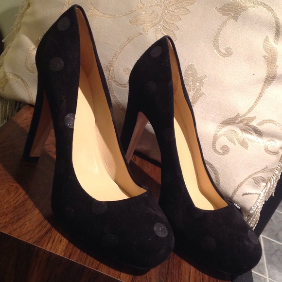 NO TRADE ❤️KATE SPADE silver Polka dot Heels - Picture 1 of 4