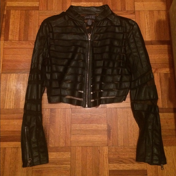 💣black and sheer striped crop top jacket💣