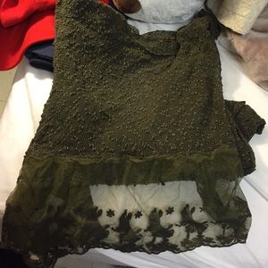 LF olive Lace Long sleeve sweater