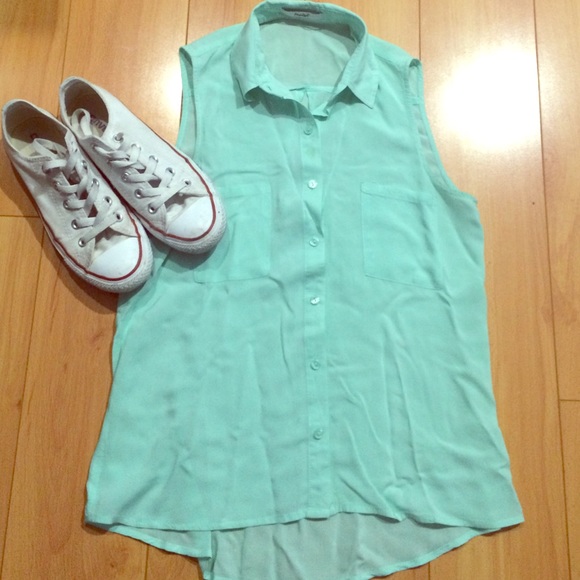 Sheer light blue tank top