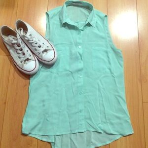 Sheer light blue tank top