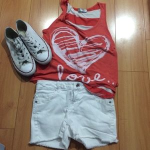 Coral and white summer tank top