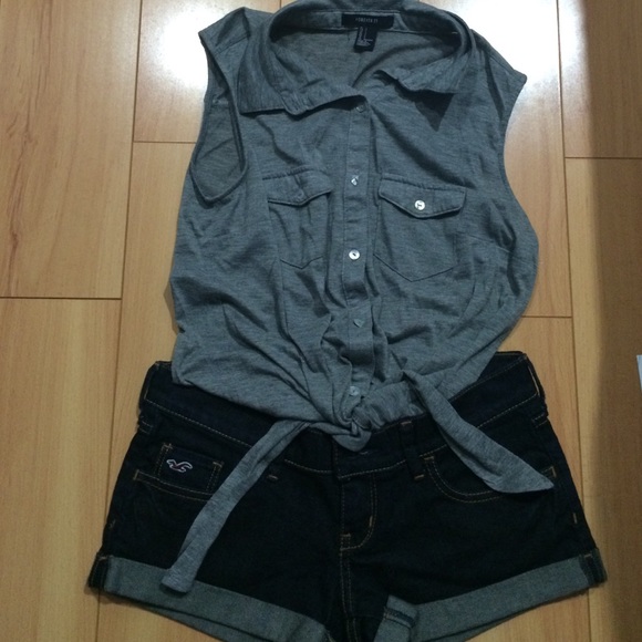 Gray tie tank top