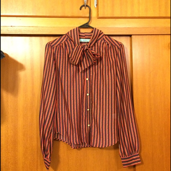KARLIE Vintage Bow Button Up top