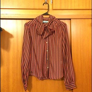 KARLIE Vintage Bow Button Up top