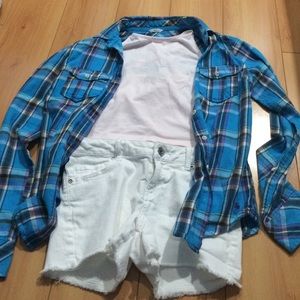 Blue plaid long sleeved shirt