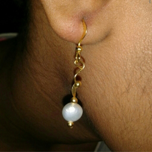Handmade Freshwater Pearl & Gold Bead Earrings