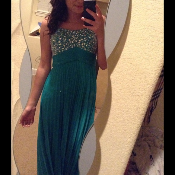 TEAL GREEN PROM DRESS - Picture 3 of 4