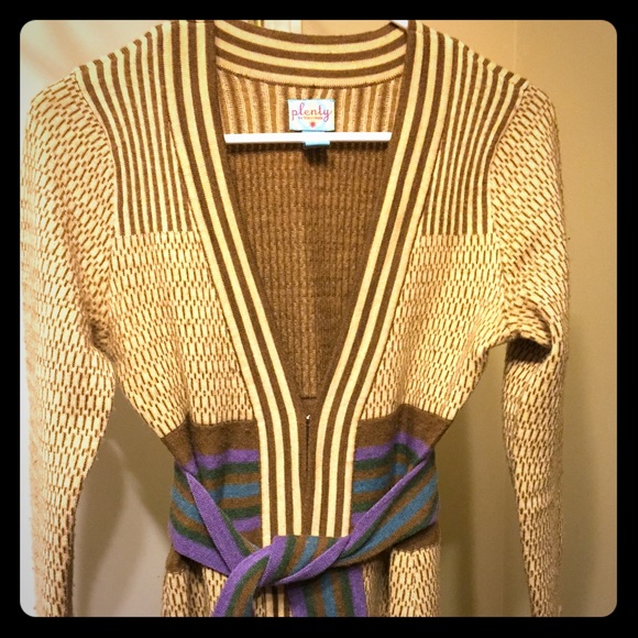Anthropologie striped belted v back cardigan