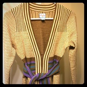 Anthropologie striped belted v back cardigan