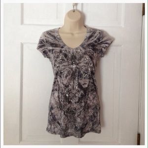 Gray Gothic Cross Burnout Tee