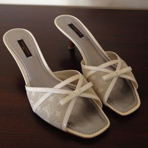 White Louis Vuitton Beverly Hills heels