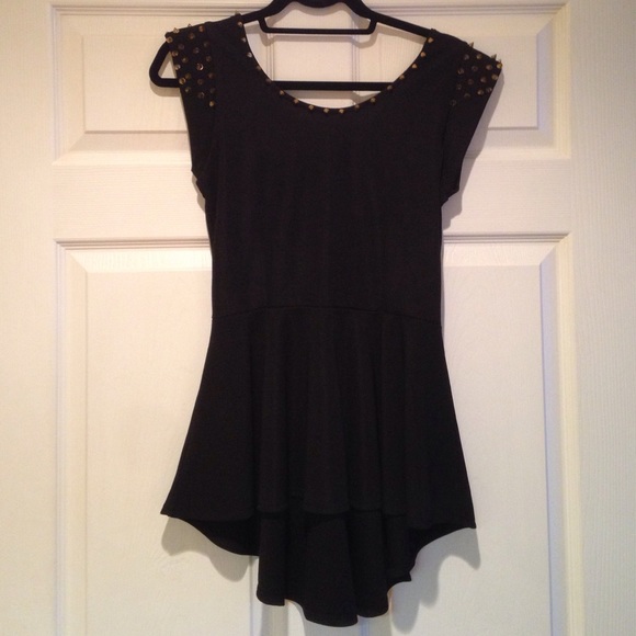 Black studded peplum high low top