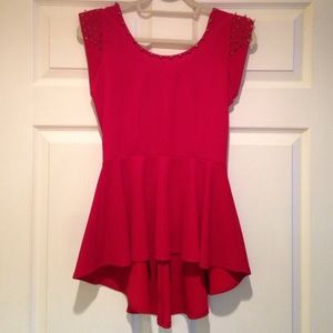 Red studded peplum high low top