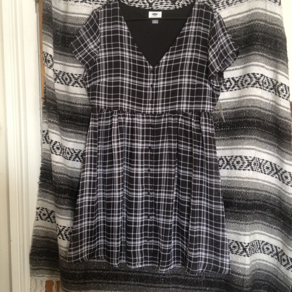 Black white plaid chiffon baby doll dress CUTE!!