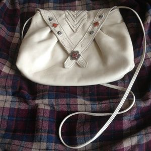 Vintage leather western purse coral silver braided